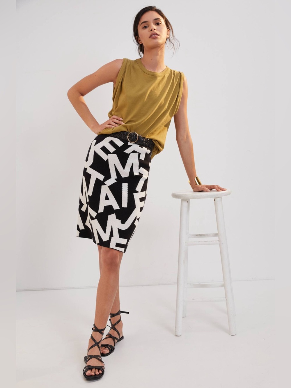 Anthropologie Maeve Graphic Knit Mini Skirt - Size XS - Black & White "Je T'aime